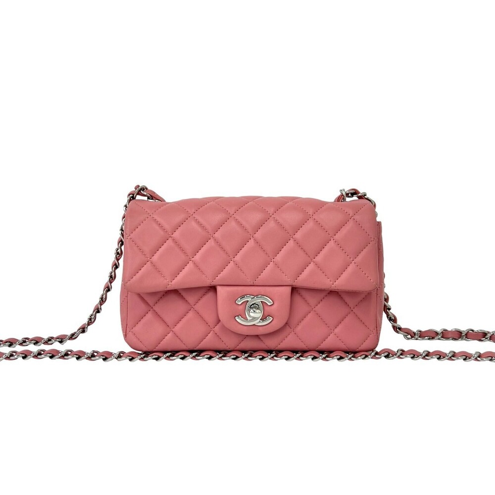 CHANEL Matelassé Coco Mark Lambskin Leather Chain Shoulder Bag Pink 51574